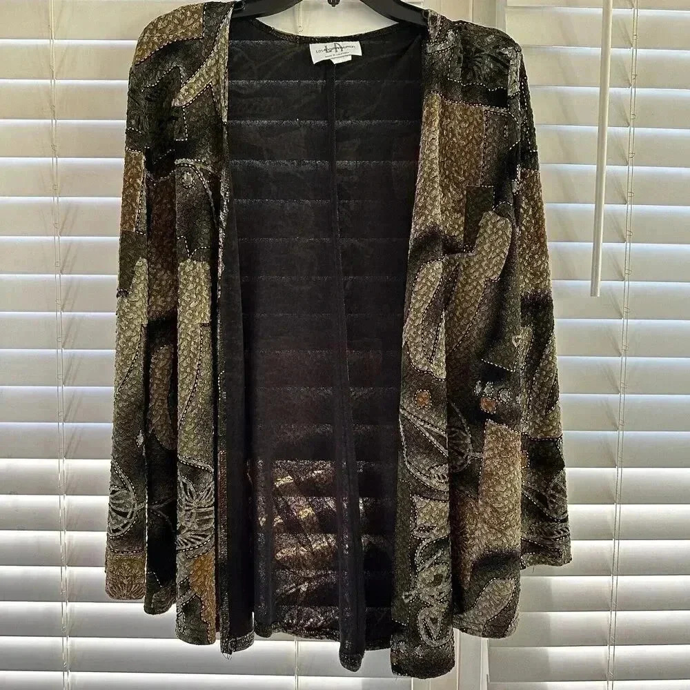 Cardigan Los Angeles Women Made In California  Size 14 Green Gold Detail